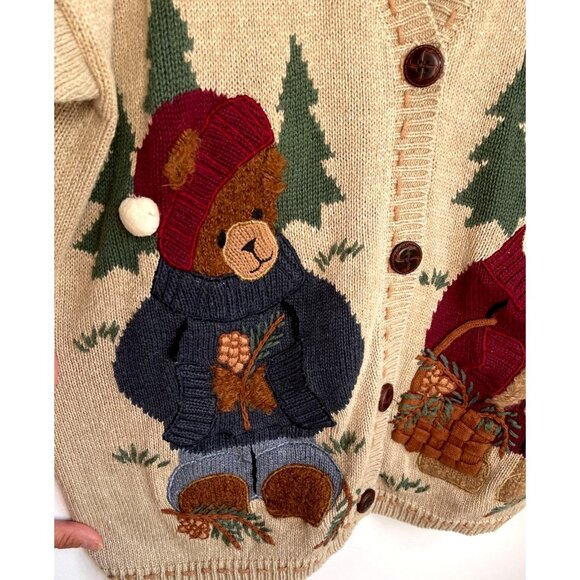 Bear Knitted Sweater Cardigan Vintage 80s Womens XL - Picture 2 of 7